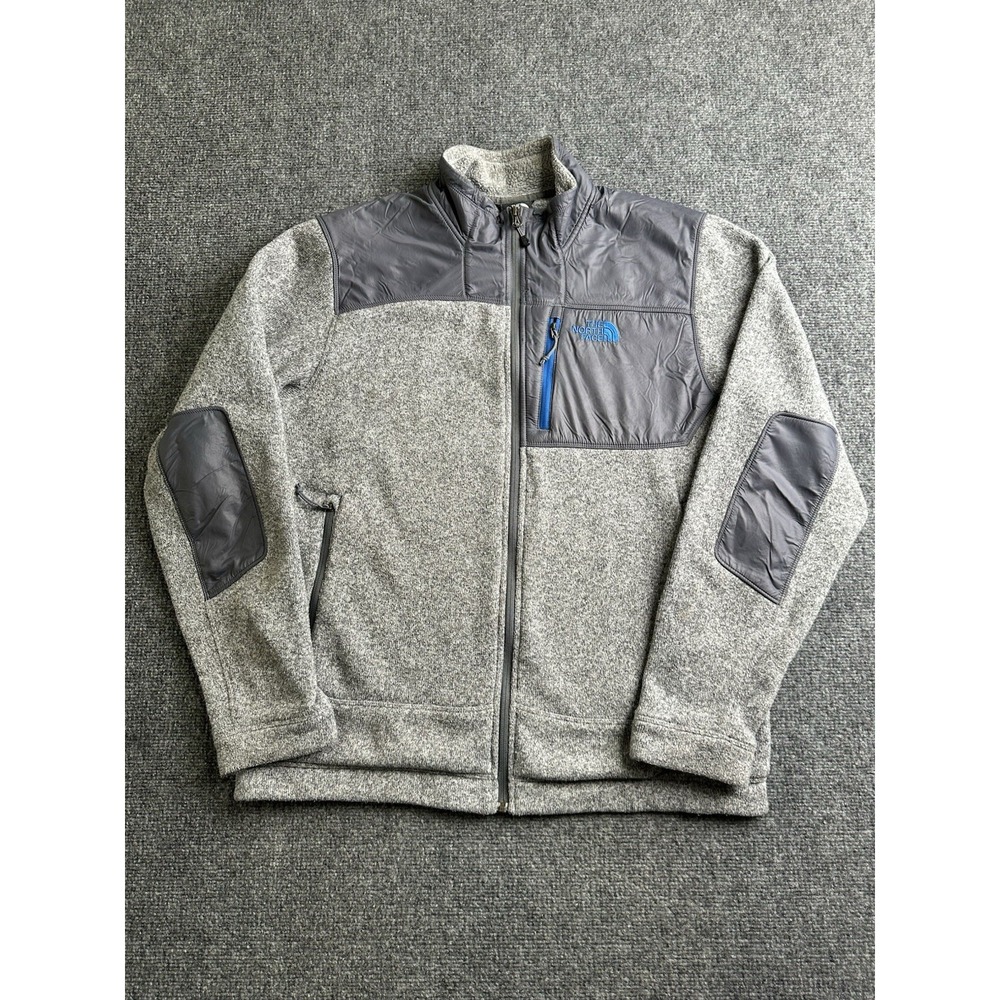 Mens The North Face Gray Fleece Full Zip Jacket Black Panels, Size L